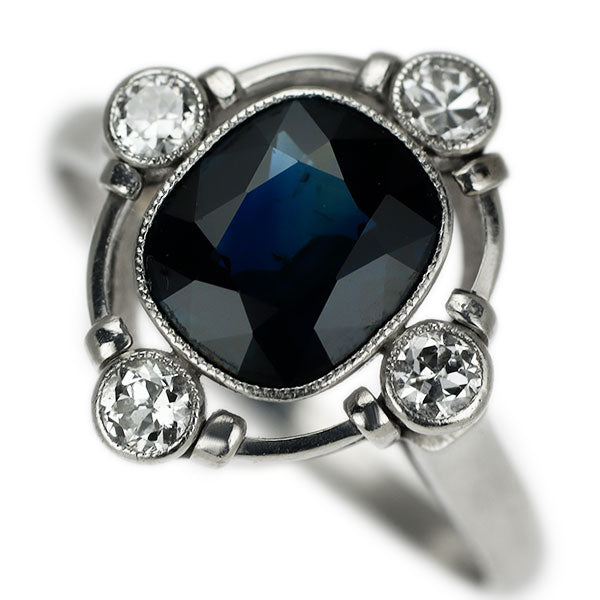 Mikimoto PM Sapphire Old Cut Diamond Ring, Vintage Engraved Product 