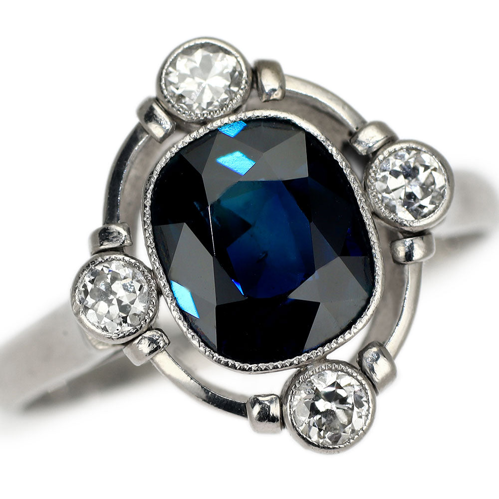 Mikimoto PM Sapphire Old Cut Diamond Ring, Vintage Engraved Product 