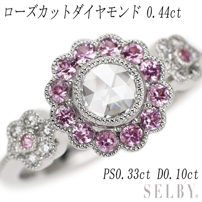 Pt900 Rose Cut Diamond Pink Sapphire Ring 0.44ct PS0.33ct D0.10ct 