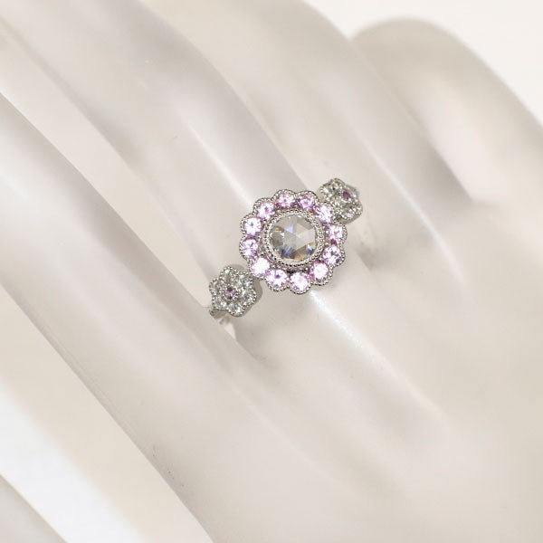 Pt900 Rose Cut Diamond Pink Sapphire Ring 0.44ct PS0.33ct D0.10ct 