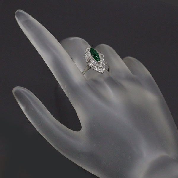 Pt800 翡翠 ダイヤモンド リング 陽刻ヴィンテージ製品 千本透かし