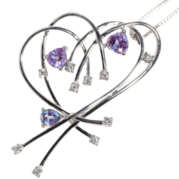希少 K18WG アレキサンドライト ダイヤモンド ペンダントネックレス 1.460ct D0.31ct ハート