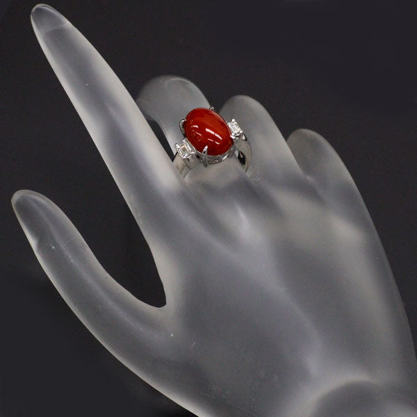 Pt900 血赤 オーバル 珊瑚/サンゴ ダイヤモンド リング 5.86ct D0.35ct 希少