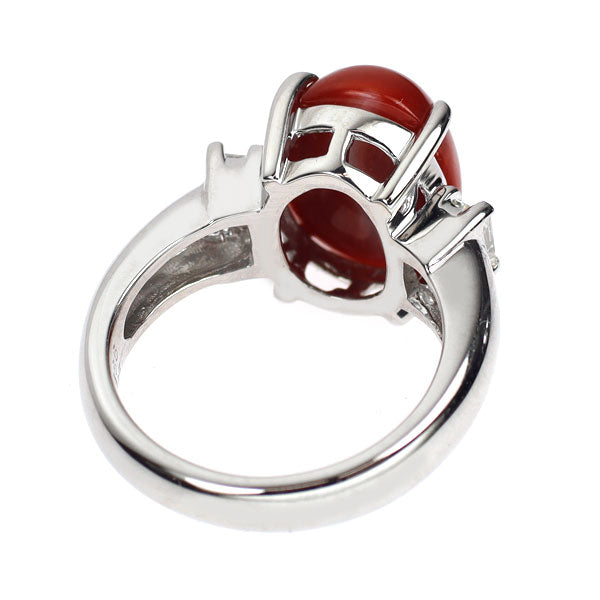 Pt900 血赤 オーバル 珊瑚/サンゴ ダイヤモンド リング 5.86ct D0.35ct 希少