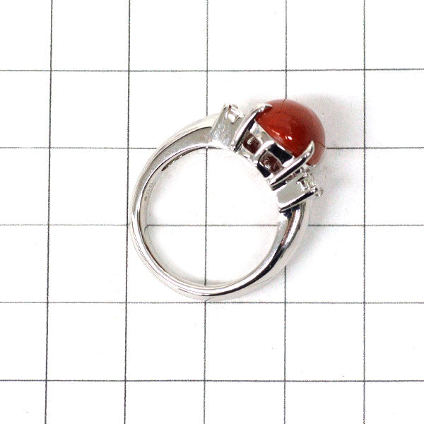 Pt900 血赤 オーバル 珊瑚/サンゴ ダイヤモンド リング 5.86ct D0.35ct 希少