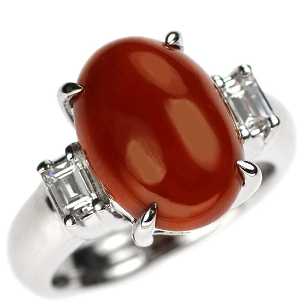 Pt900 血赤 オーバル 珊瑚/サンゴ ダイヤモンド リング 5.86ct D0.35ct 希少