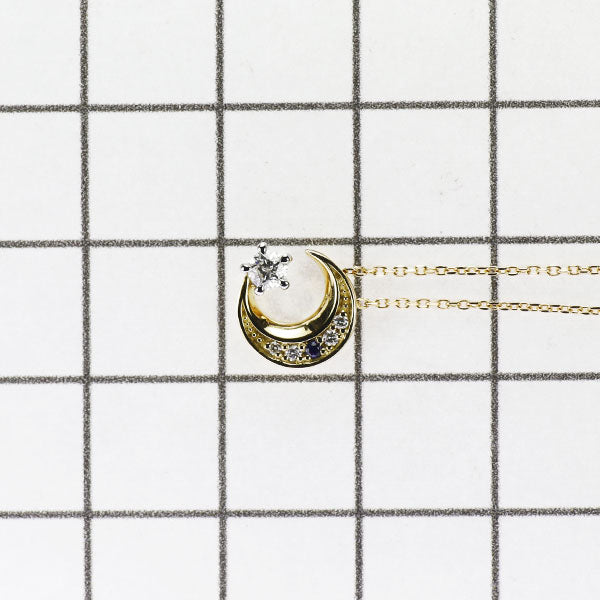 wish upon a star K18/Pt900 ダイヤモンド サファイア/ダイヤモンド ペンダントネックレス 0.095ct 0.02ct 月 ムーン 三日月