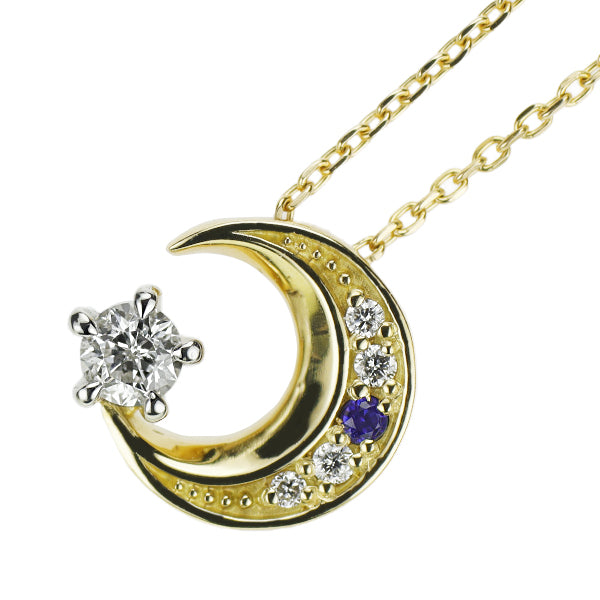 wish upon a star K18/Pt900 ダイヤモンド サファイア/ダイヤモンド ペンダントネックレス 0.095ct 0.02ct 月 ムーン 三日月
