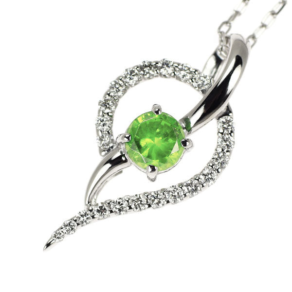 希少 K18WG デマントイドガーネット ダイヤモンド ペンダントネックレス 0.55ct D0.26ct