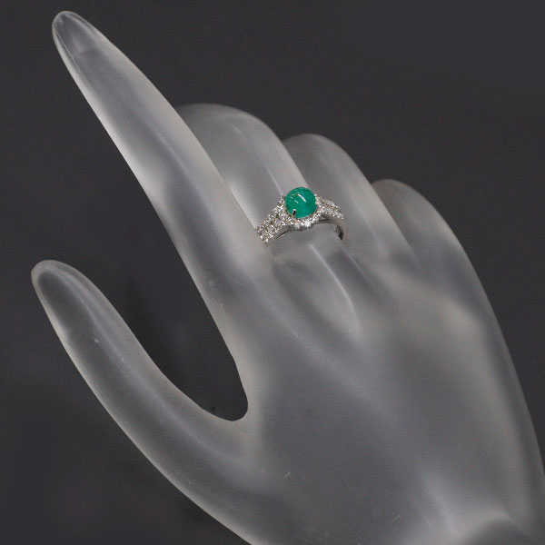 K18WG エメラルドキャッツアイ ダイヤモンド リング 0.95ct D0.52ct