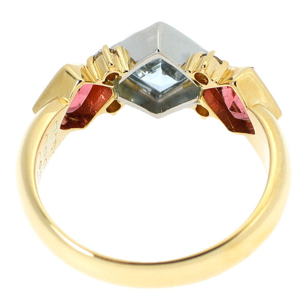 K18YG/Pt850 アクアマリン ピンクトルマリン ダイヤモンド リング 0.59ct PT0.69ct D0.08ct
