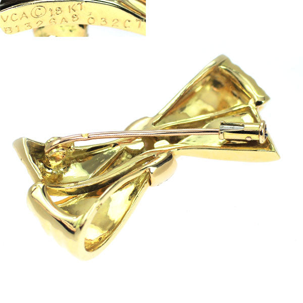 ヴァンクリーフ＆アーペル K18YG ダイヤモンド ブローチ 0.32ct ヴィンテージ 修理証明書付 リボン 《セルビー銀座店》【中古】