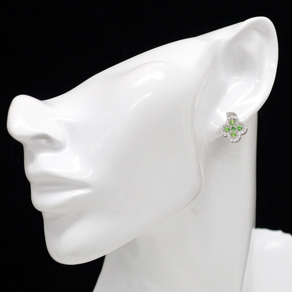 新品 希少 Pt900 ロシア産デマントイドガーネット ダイヤモンド ピアス 0.66ct D0.32ct フラワー
