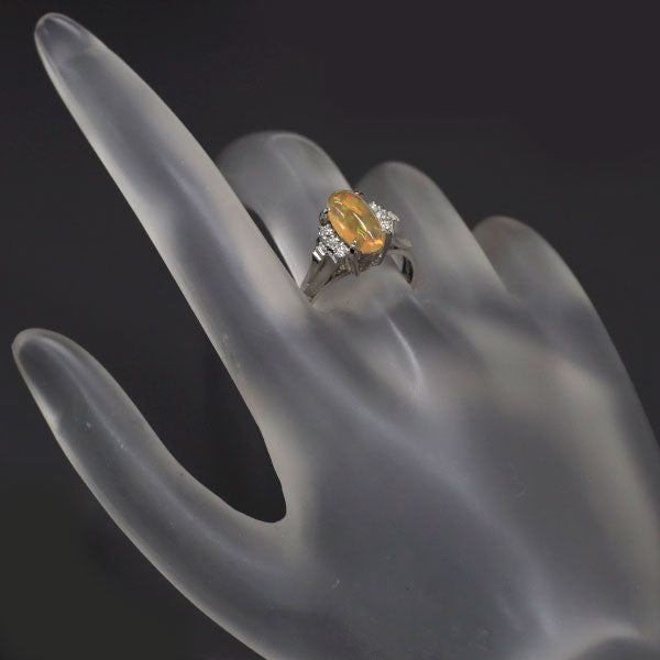 Pt850 ファイヤーオパール ダイヤモンド リング 1.23ct D0.15ct