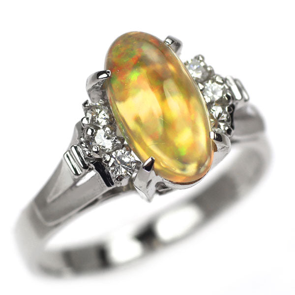 Pt850 ファイヤーオパール ダイヤモンド リング 1.23ct D0.15ct