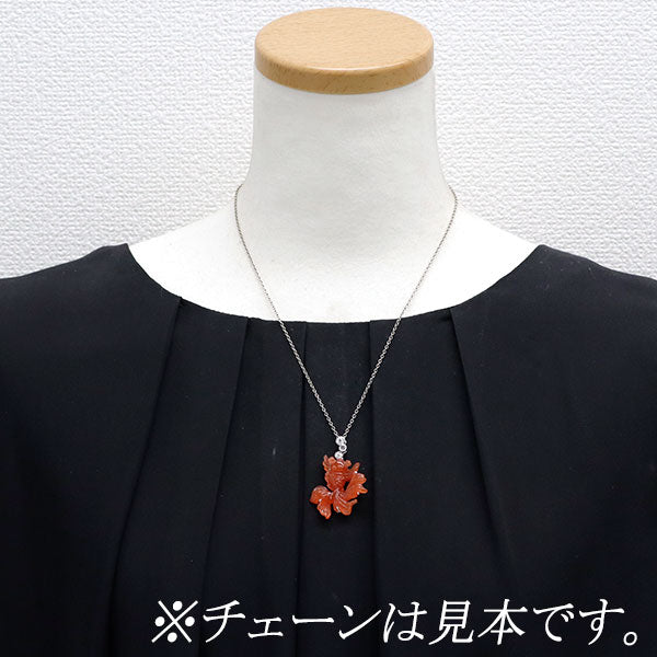 K18WG 着色 オレンジ翡翠 シングルカットダイヤモンド ペンダントトップ 魚