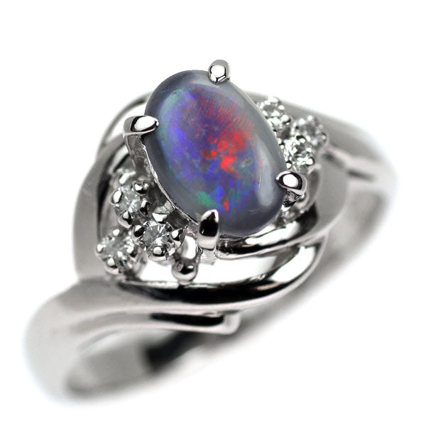 三越 Pt900 ブラックオパール ダイヤモンド リング 0.57ct D0.08ct