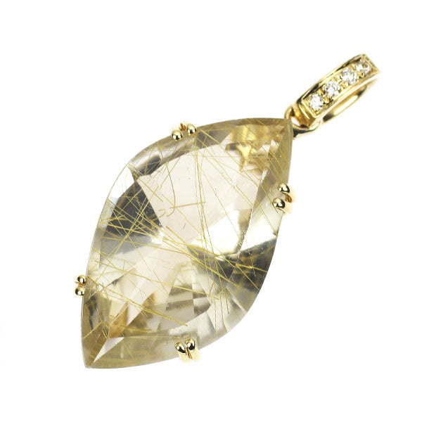K18YG ルチルクオーツ ダイヤモンド ペンダントトップ 12.55ct D0.03ct