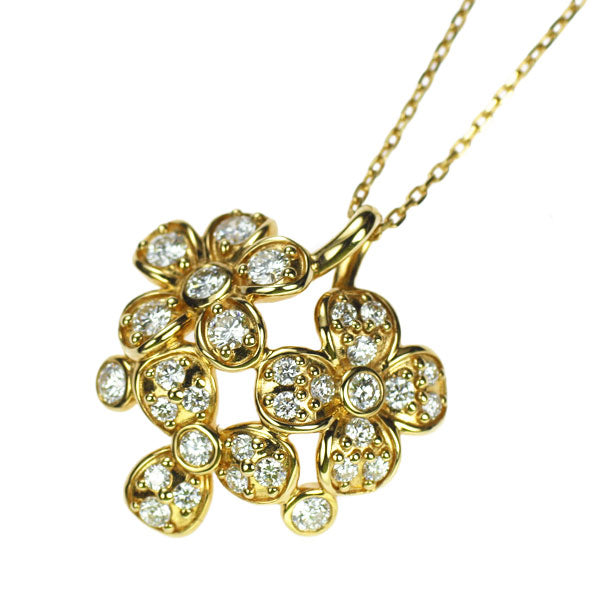 ポンテヴェキオ K18YG ダイヤモンド ペンダントネックレス 0.34ct フラワー