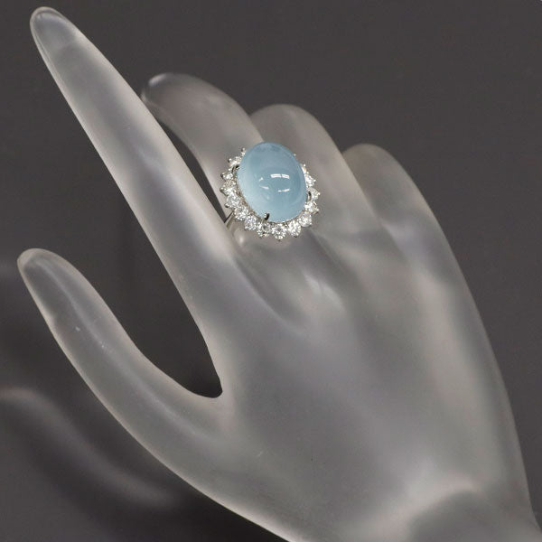 Pt900 アクアマリンキャッツアイ ダイヤモンド リング 13.30ct D1.51ct