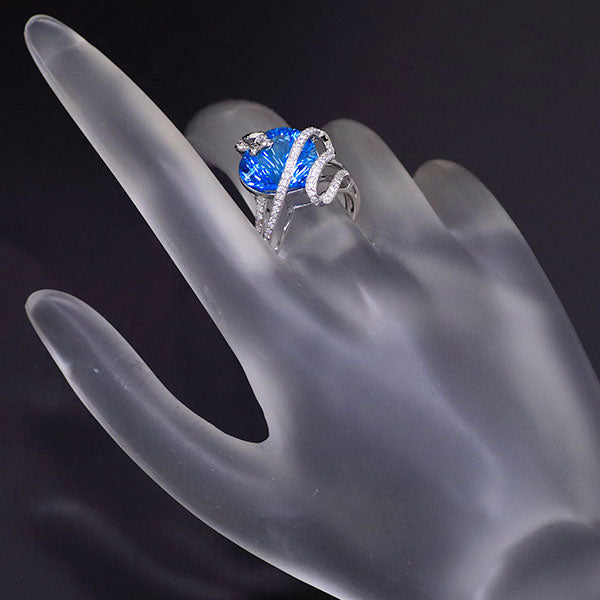 K18WG ブルートパーズ ダイヤモンド リング D0.22ct