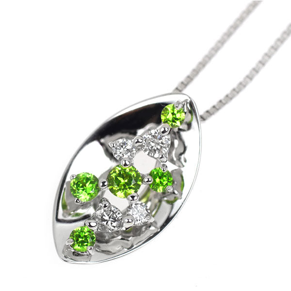希少 K18WG デマントイドガーネット ダイヤモンド ペンダントネックレス 0.41ct D0.21ct