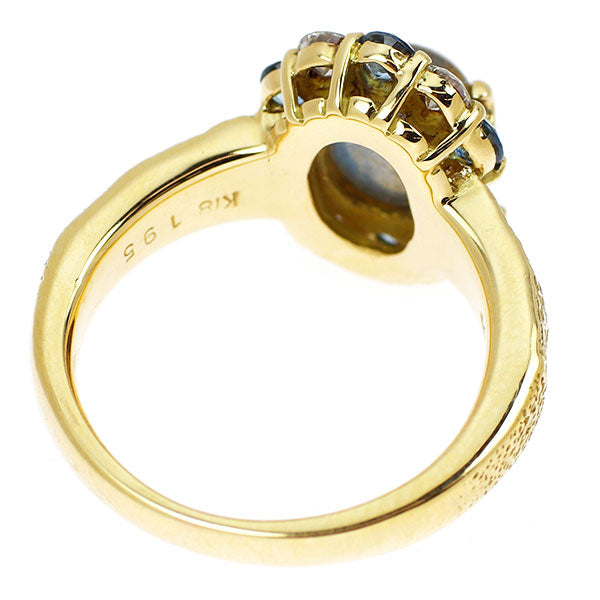 田村俊一 K18YG ラブラドライトキャッツアイ アクアマリン ダイヤモンド リング 1.95ct D0.27ct