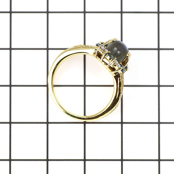 田村俊一 K18YG ラブラドライトキャッツアイ アクアマリン ダイヤモンド リング 1.95ct D0.27ct