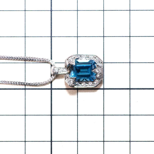 田村俊一 Pt ブルートパーズ ダイヤモンド ペンダントネックレス 3.80ct D0.31ct