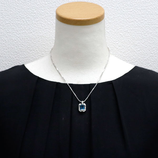 田村俊一 Pt ブルートパーズ ダイヤモンド ペンダントネックレス 3.80ct D0.31ct