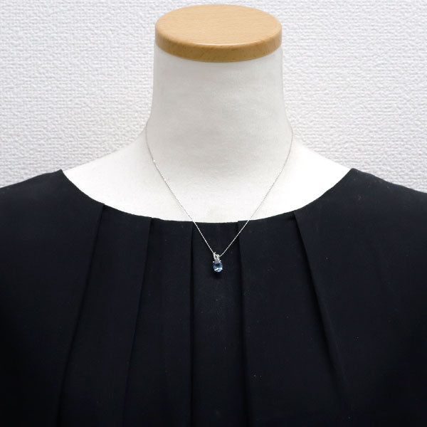 K18WG アクアマリン ダイヤモンド ペンダントネックレス 1.00ct D0.05ct