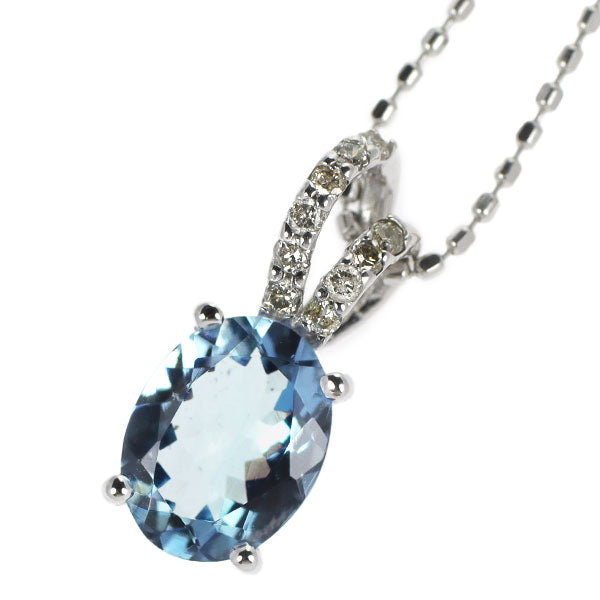 K18WG アクアマリン ダイヤモンド ペンダントネックレス 1.00ct D0.05ct