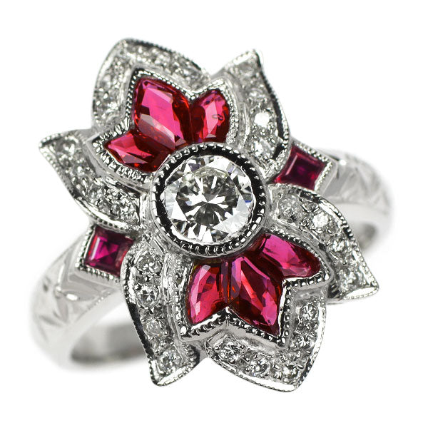Pt900 ルビー ダイヤモンド リング 1.07ct D0.74ct