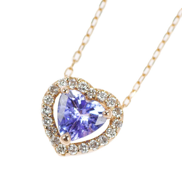K18PG ハートシェイプ タンザナイト ダイヤモンド ペンダントネックレス 0.40ct D0.10ct