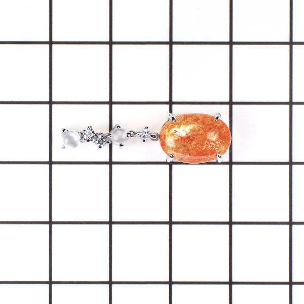 K18WG サンストーン ムーンストーンキャッツアイ ダイヤモンド ペンダントトップ 3.15ct D0.10ct