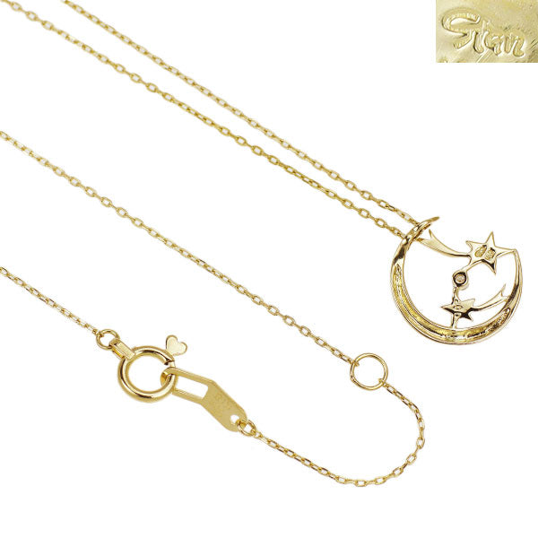 スタージュエリー K18YG ダイヤモンド ペンダントネックレス 0.02ct 三日月 流れ星