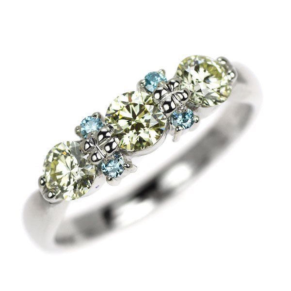 Pt900 天然イエロー/トリートアイスブルーダイヤモンド リング 0.70ct TBD0.05ct