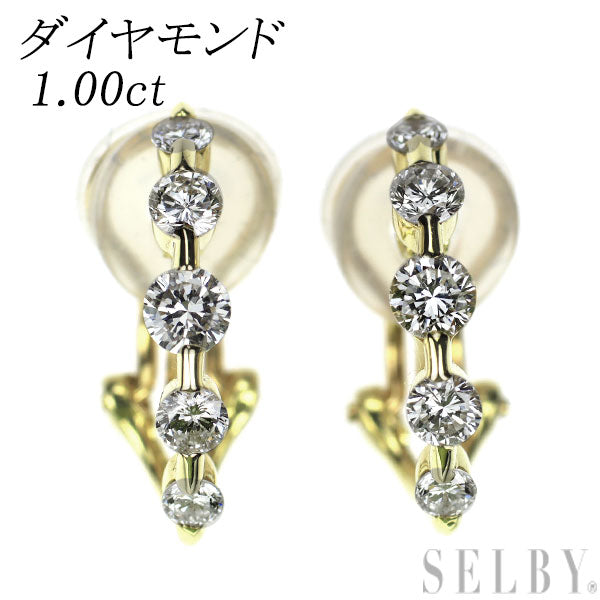 K18YG ダイヤモンド ピアス 兼イヤリング 1.00ct フープ