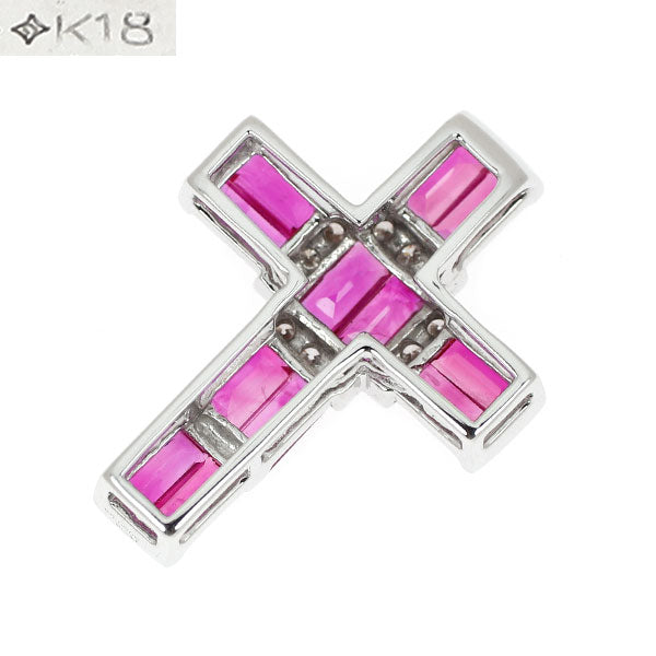 GSTV K18WG ルビー ダイヤモンド ペンダントトップ 1.60ct D0.09ct クロス