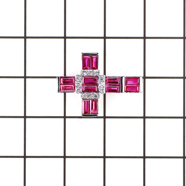 GSTV K18WG ルビー ダイヤモンド ペンダントトップ 1.60ct D0.09ct クロス