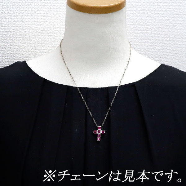 GSTV K18WG ルビー ダイヤモンド ペンダントトップ 1.60ct D0.09ct クロス