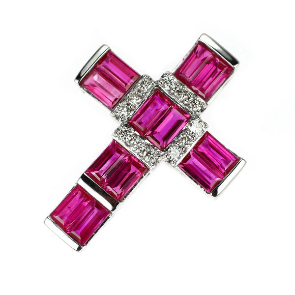 GSTV K18WG ルビー ダイヤモンド ペンダントトップ 1.60ct D0.09ct クロス