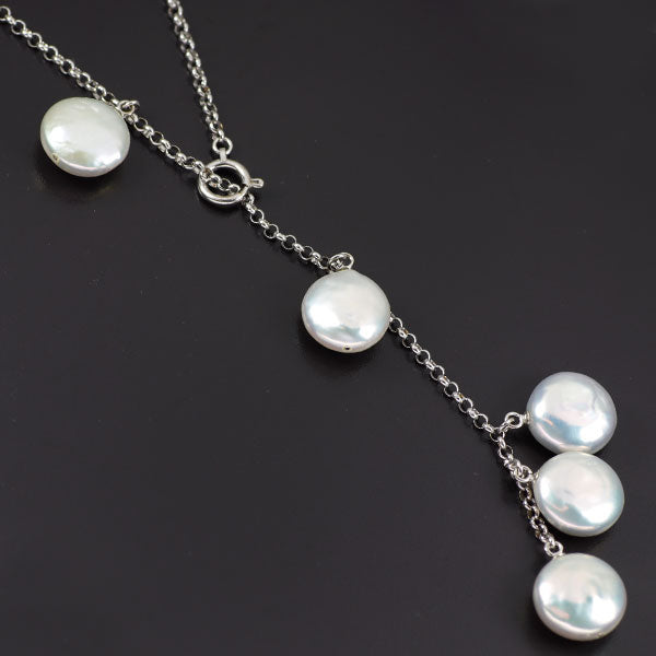 K18WG 淡水 ボタン形状 真珠/パール ネックレス 2WAY Yデザイン ステーション 径約 9.8mm
