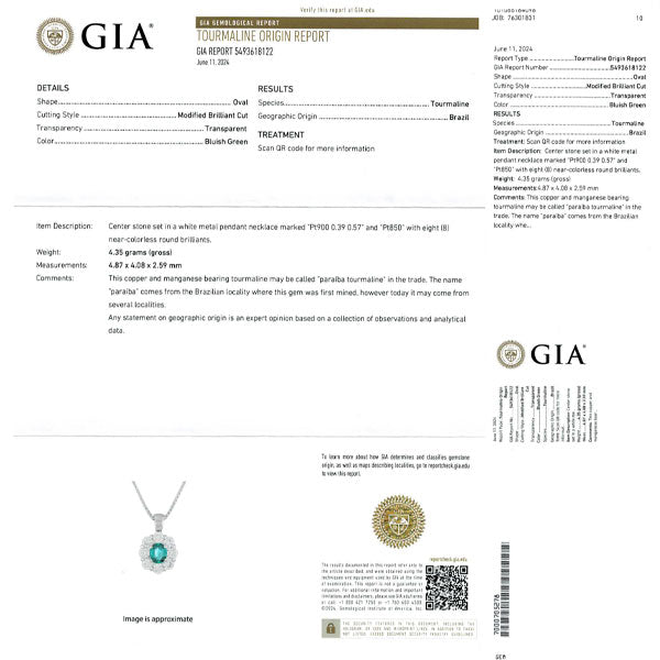 Pt ブラジル産 パライバトルマリン ダイヤモンド ペンダントネックレス 0.39ct D0.67ct
