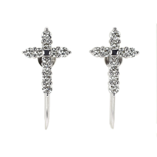 田崎真珠 K18WG ダイヤモンド イヤリング 0.24ct クロス