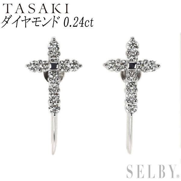 田崎真珠 K18WG ダイヤモンド イヤリング 0.24ct クロス