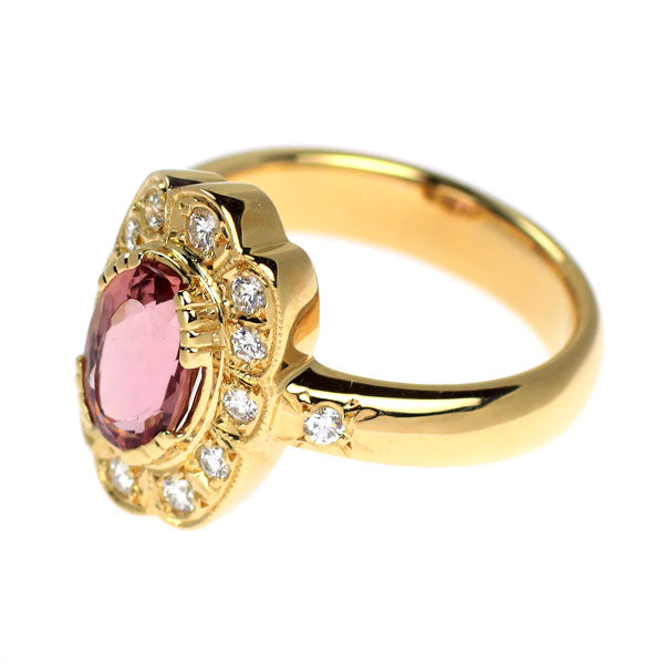 K18YG ピンクインペリアル トパーズ ダイヤモンド リング 1.96ct D0.25ct