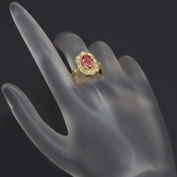 K18YG ピンクインペリアル トパーズ ダイヤモンド リング 1.96ct D0.25ct