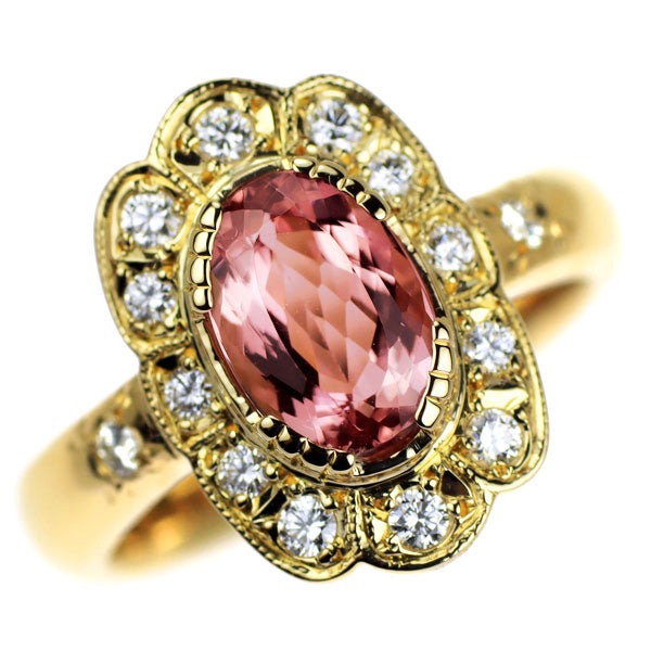K18YG ピンクインペリアル トパーズ ダイヤモンド リング 1.96ct D0.25ct