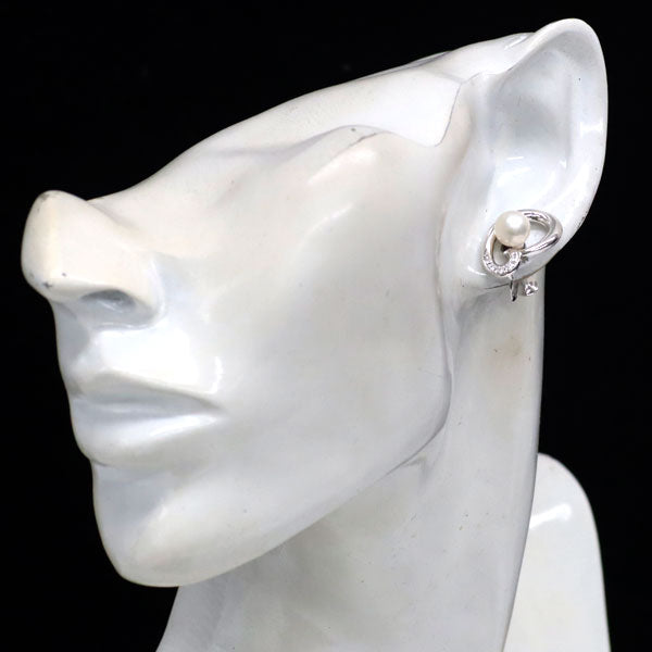 田崎真珠 Pt900 アコヤ真珠 ダイヤモンド イヤリング 径約7.0mm D0.08ct